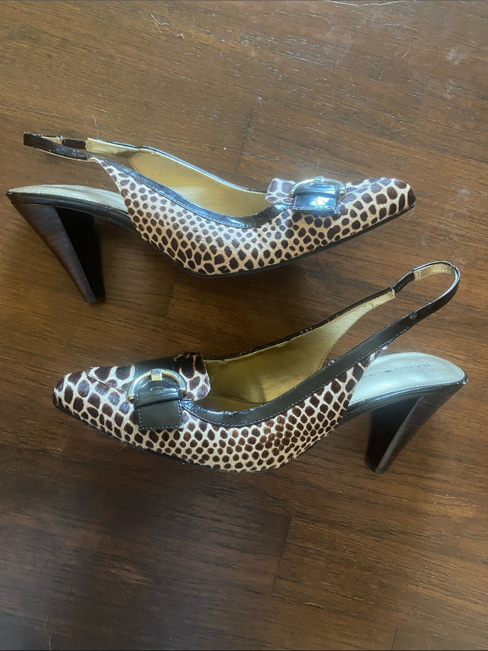 Bandolino Brown and Black Animal Print Slingback Heels - Picture 4 of 6